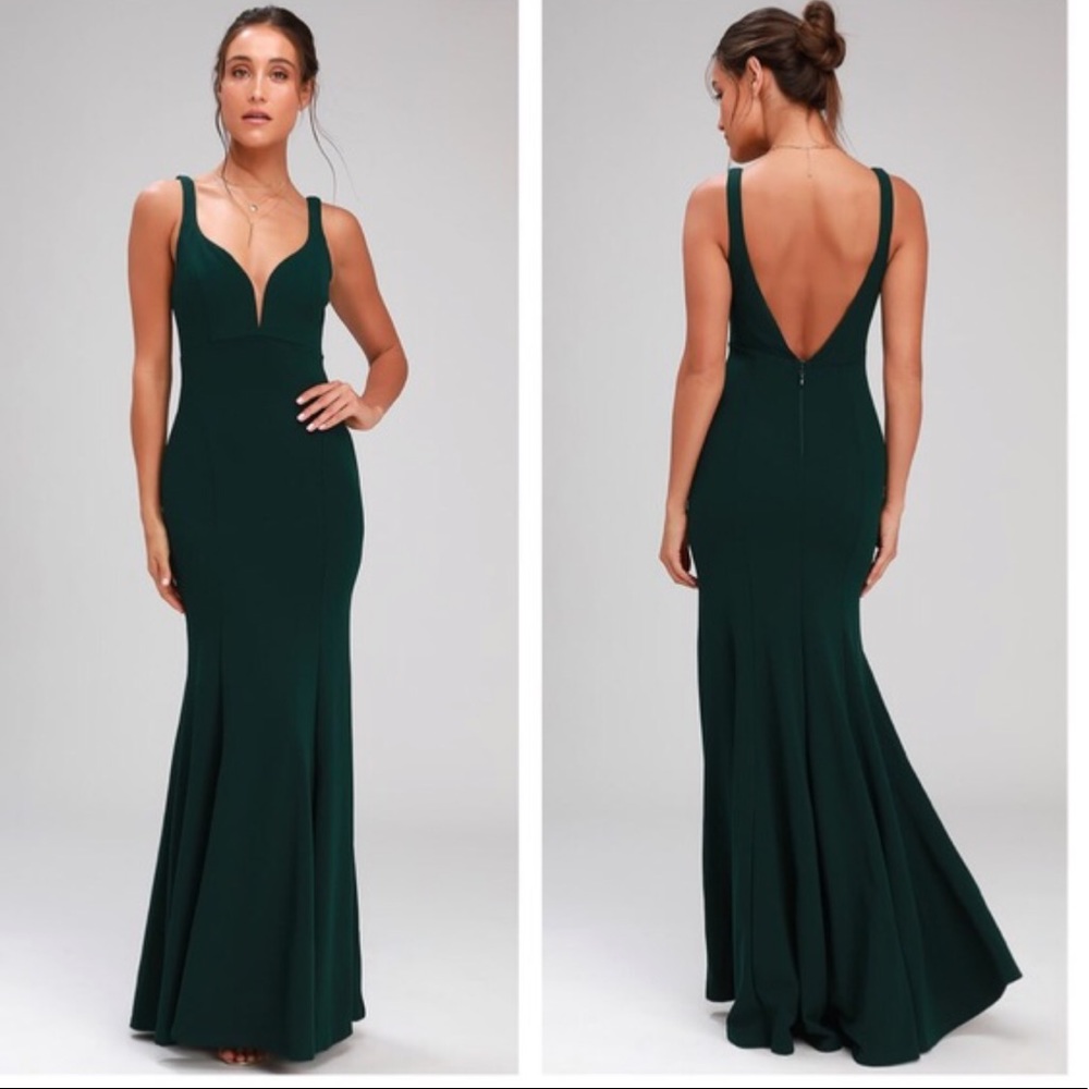 LULU’S Aperitif Emerald Green Crepe Mermaid Gown